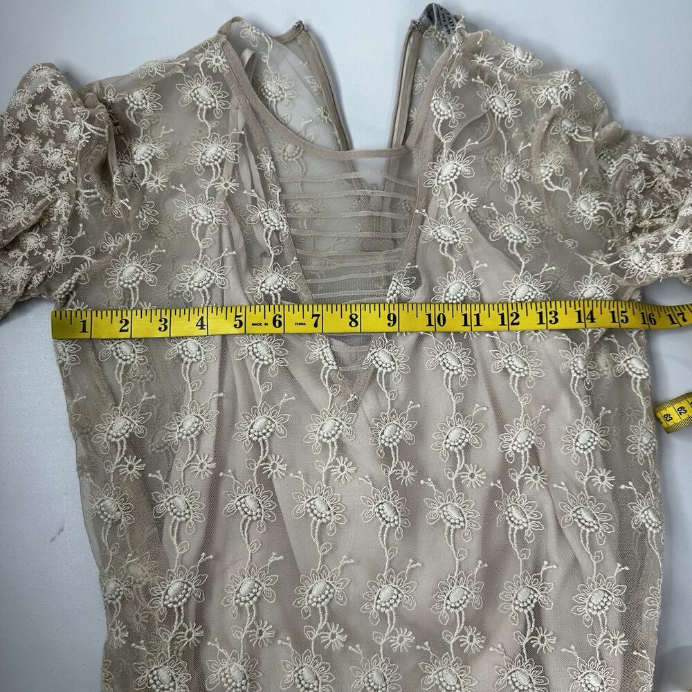 All Saints Top Womens 2 Beige Henrietta Lace Ruffle Blouse Embroidered Floral - Picture 8 of 13